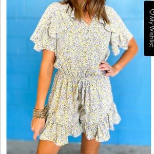 Sage Floral Ruffle Waist Smocked Romper